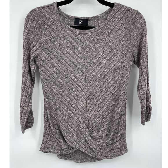 IZ Byer Womens Gray Twist Front Knot Blouse Top Ribbed 3/4 Sleeve Shirt Size XS - Picture 1 of 12